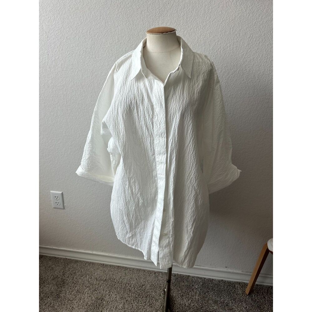 COS Oversized Textured White Button-Up Shirt